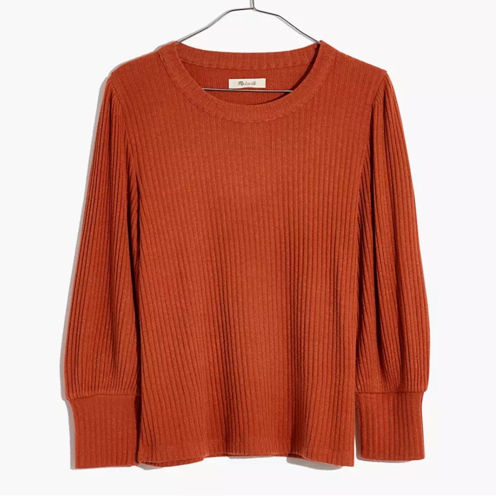 Madewell Brushed Rib Pleat-Sleeve Top size XXS
